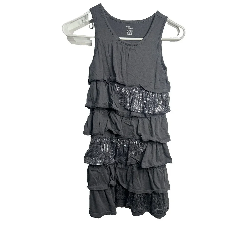 place girls sleeveless ruffle‎ dress size large 10 12 grey
